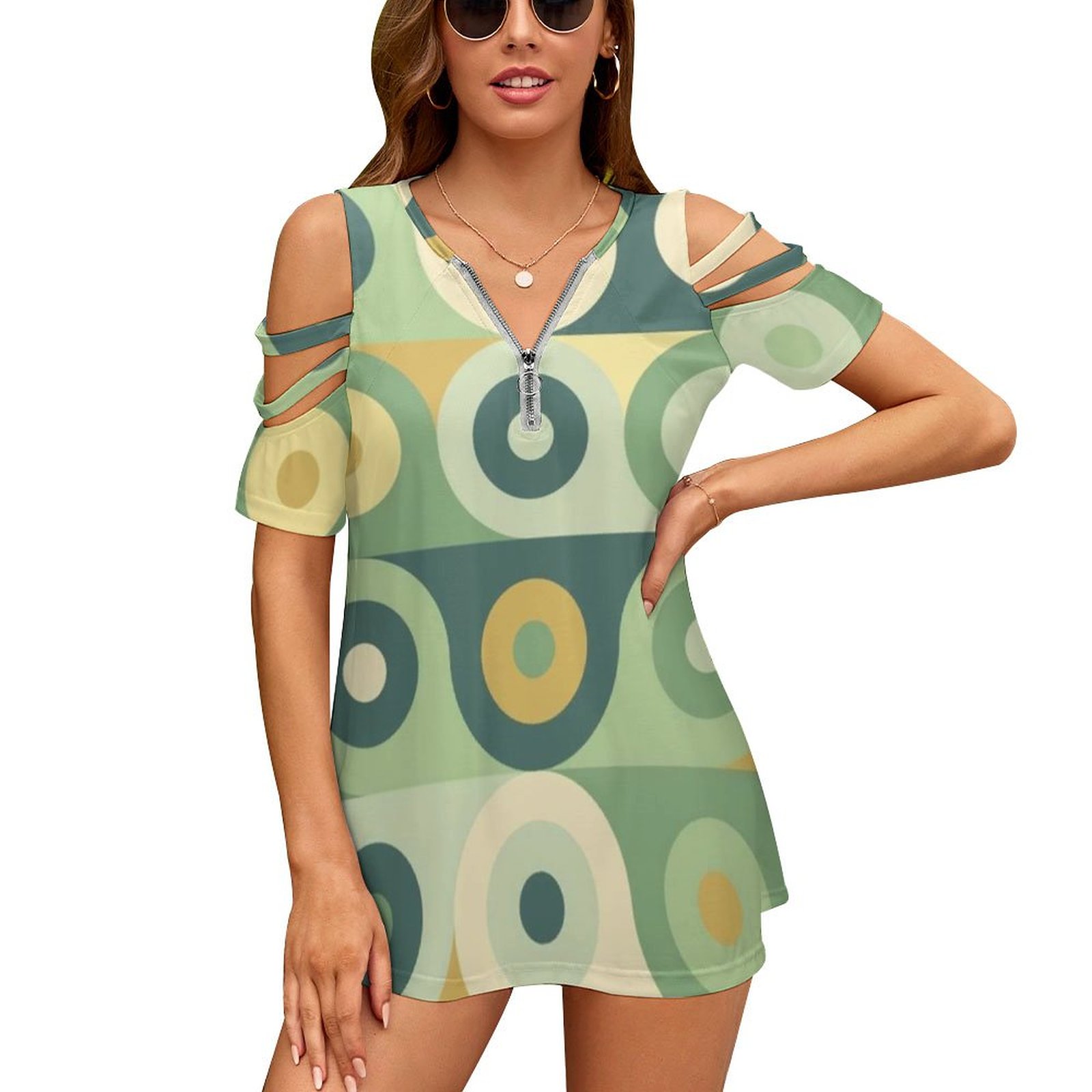Women'S Fashion In The 60S - Groovy-T-shirt imprimé avec fermeture éclair pour