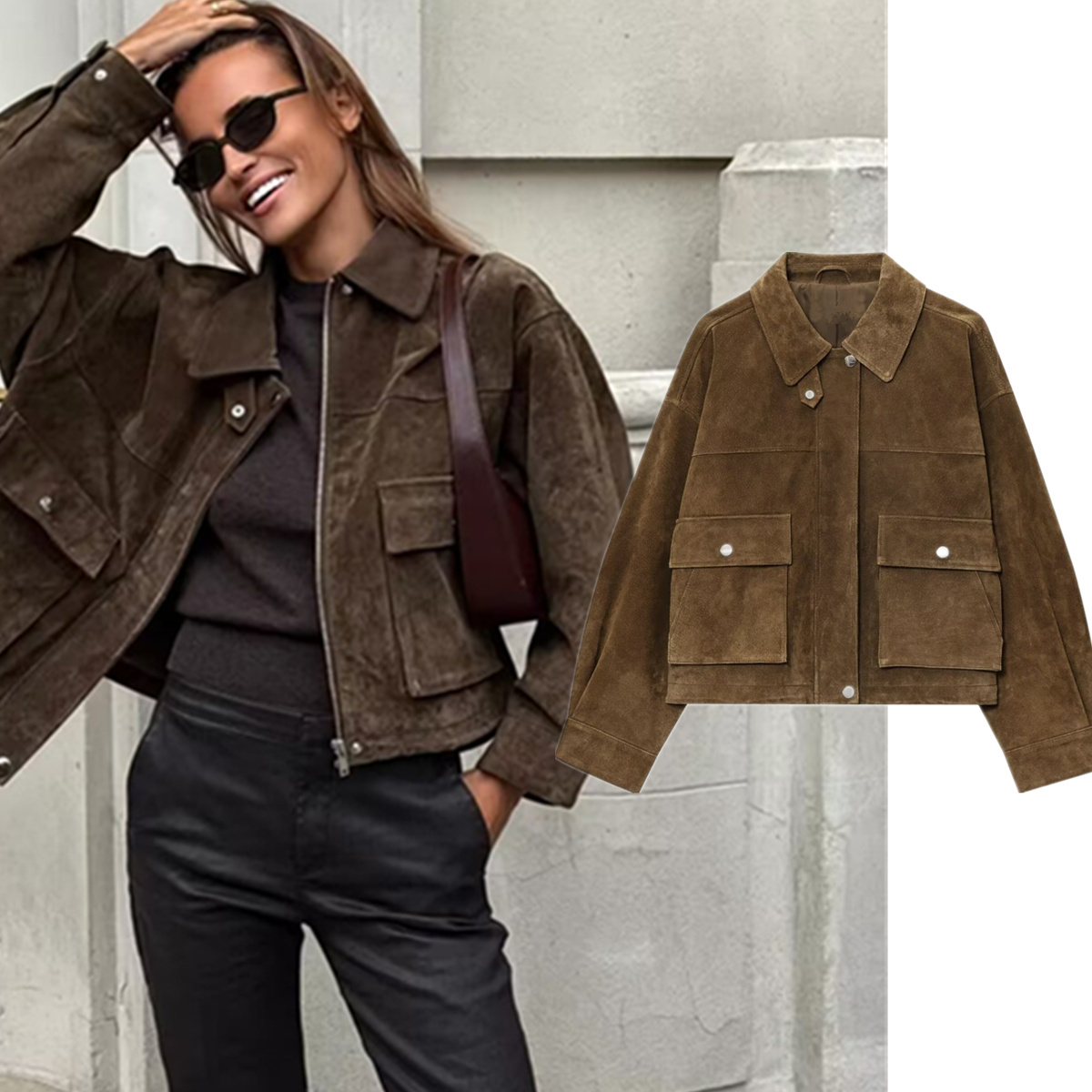 Women'S Fashion Bomber Jacket - Maxdutti manteau d'hiver minimaliste rétro ample