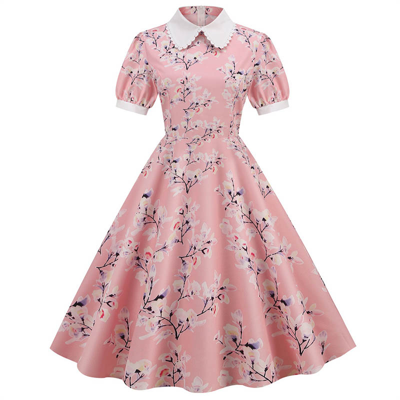 Women'S Fashion Of The 50S - Robe d'été mi-longue à imprimé floral