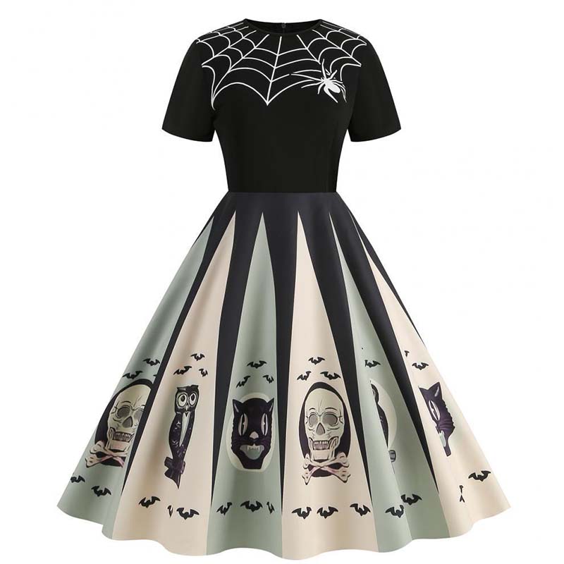Women'S Fashion Of The 50S - Robe d'Halloween à Manches Courtes pour