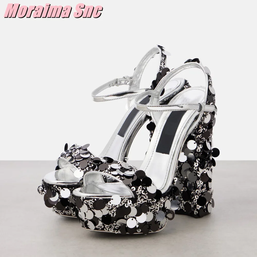 Women'S Fashion For Summer 2025 - Sandales à plateforme scintillantes à talon