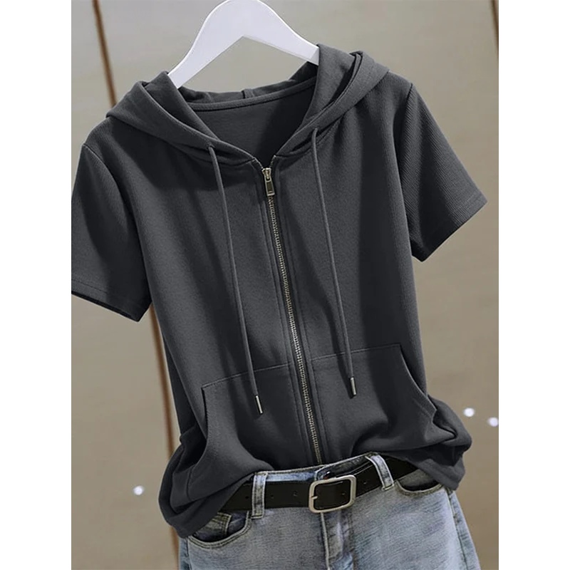 Women'S Fashion Zip Up Hoodies - Sweat à capuche d'été à manches