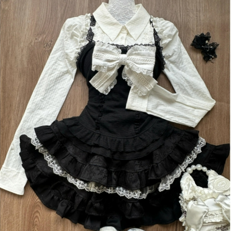 Women'S Y2K Fashion Aesthetic - Ensemble 3 pièces Style Lolita pour