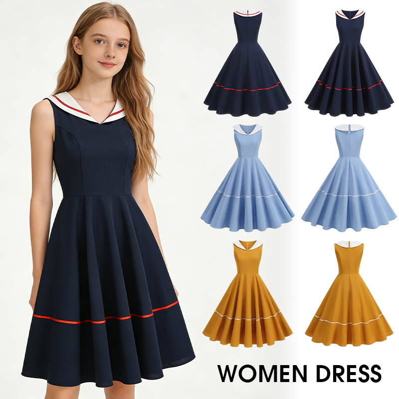 Women'S Fashion Of The 50S - ﻿ Robe Vintage Style Marine Années