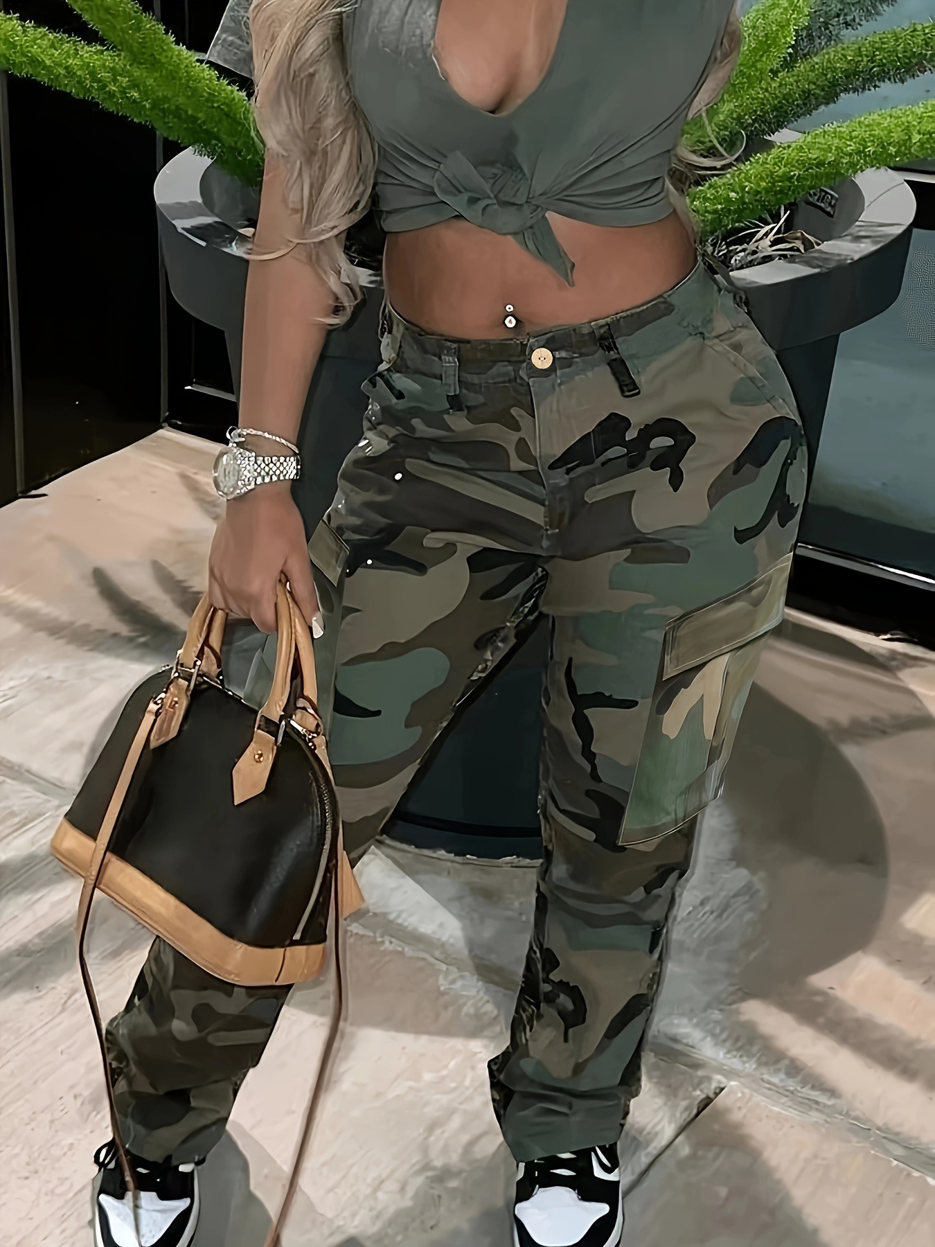 Women'S Fashion Utility Pants - Pantalon cargo camouflage pour femme -