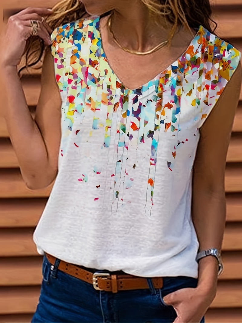 Women'S Fashion Vest Tops - Haut à col en V imprimé