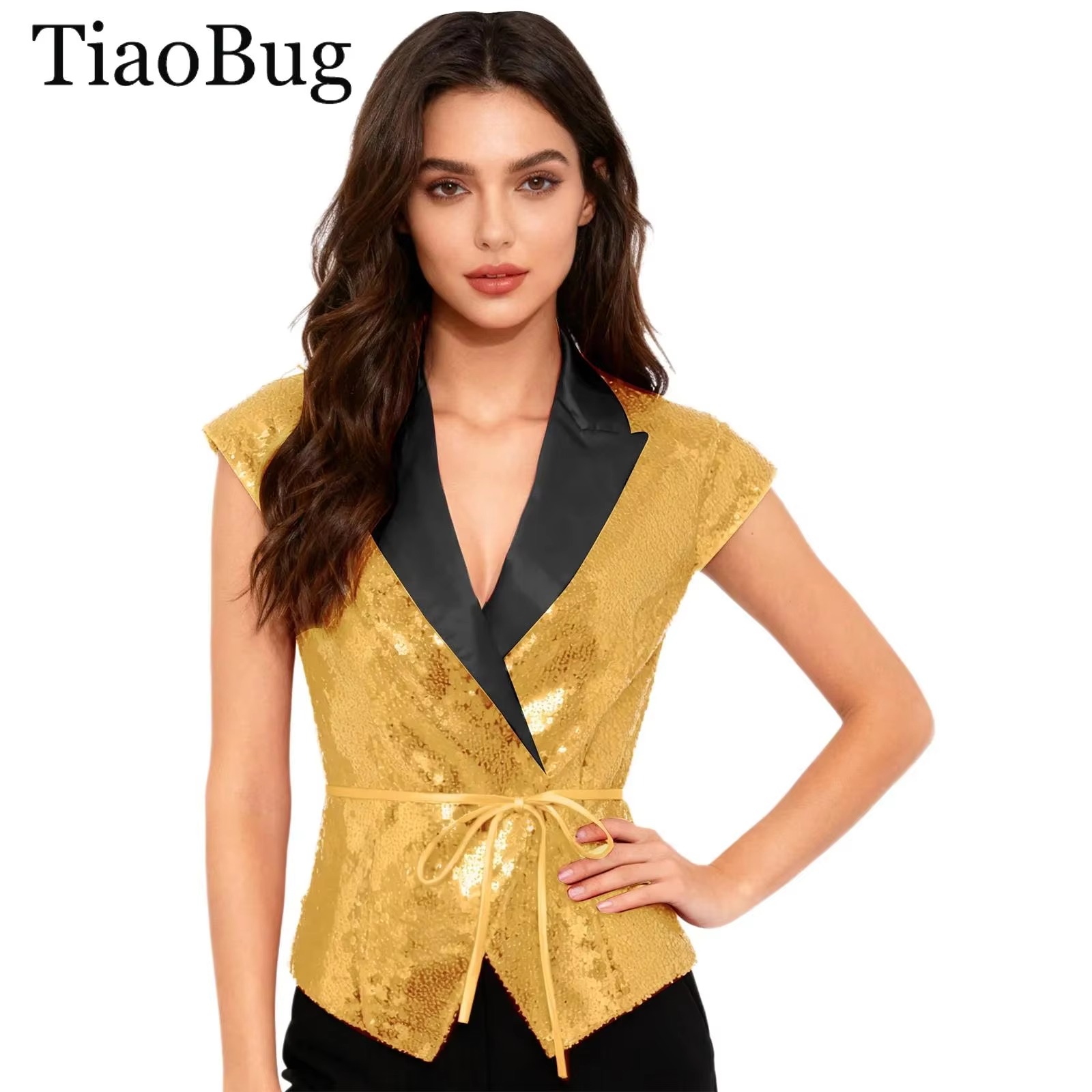 Women'S Fashion Labels - Gilet à paillettes pour femmes, col
