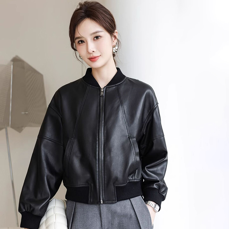 Women'S Fashion Bomber Jacket - Veste en Faux cuir rétro américain