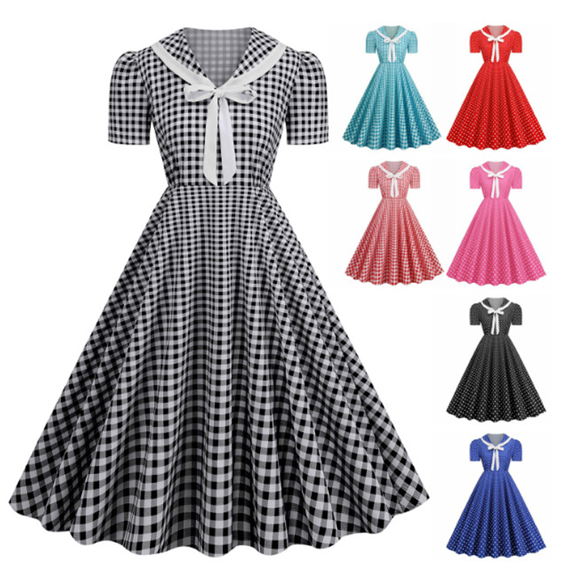 Women'S Fashion Of The 50S - À pois imprimé Vintage grande Robe
