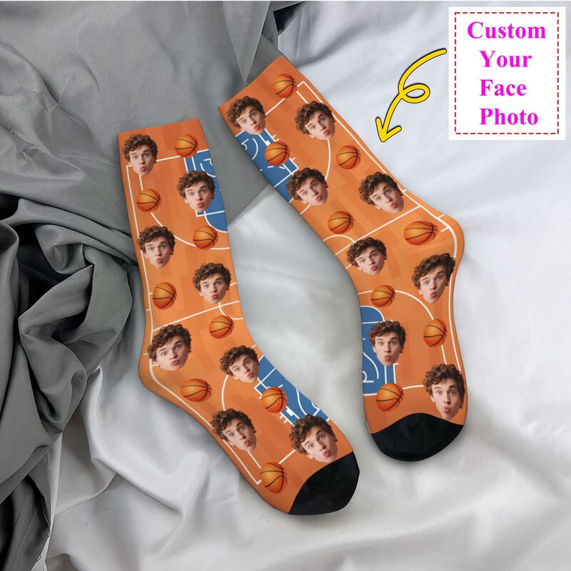Women Fashion Designer Dresses Photos - Chaussettes unisexes avec visage de basket-ball