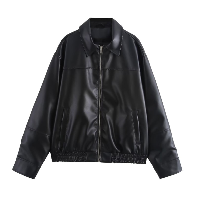 Women'S Fashion Bomber Jacket - Vestes bombardier Vintage en cuir PU