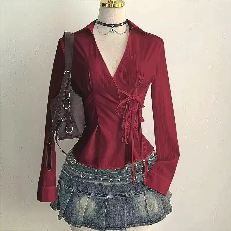 Women'S Y2K Fashion Aesthetic - Chemisiers à manches longues tendance pour