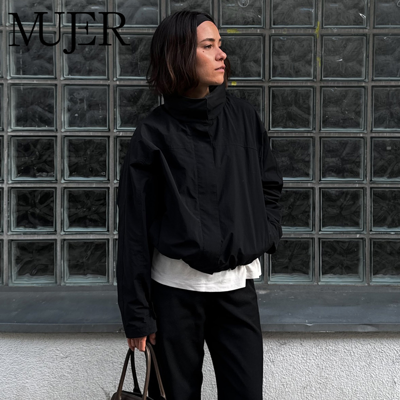 Women'S Fashion Bomber Jacket - MUJER noir coupe-vent femme fermeture éclair