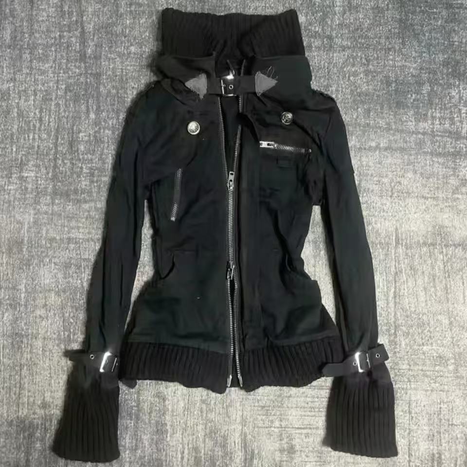 Women'S Fashion Zip Up Hoodies - Sweat à capuche noir gothique Y2K