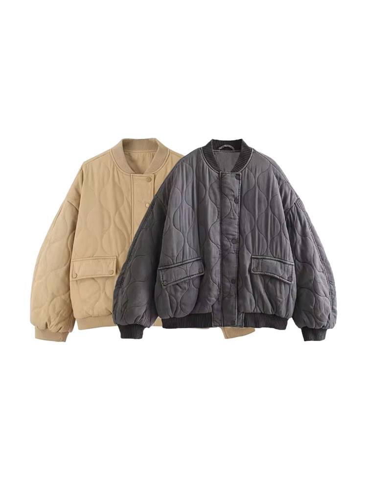 Women'S Fashion Bomber Jacket - Femmes mode surdimensionné épais chaud matelassé