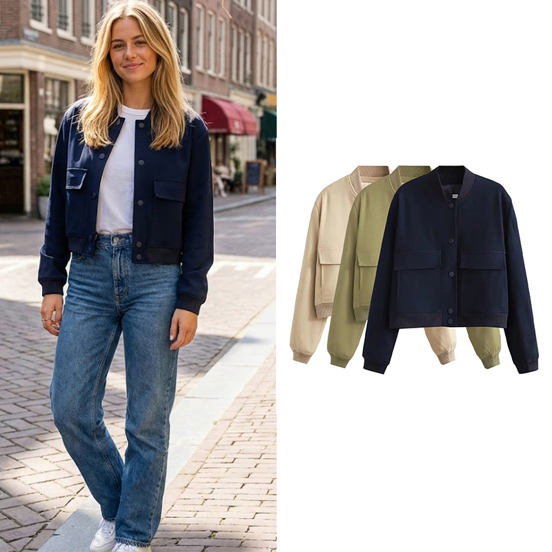 Women'S Fashion Bomber Jacket - Willshela-Blousons aviateur monochromes pour femmes, manteau