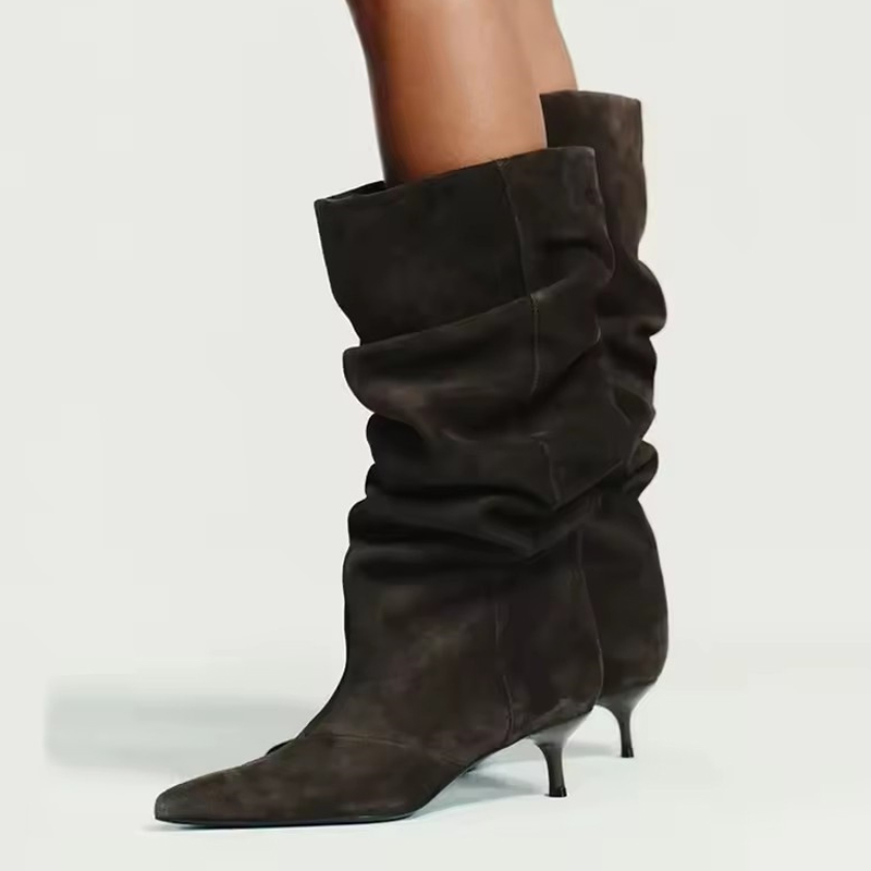 Winter Fashion Women Boots - Liyke piste mode plissé daim genou