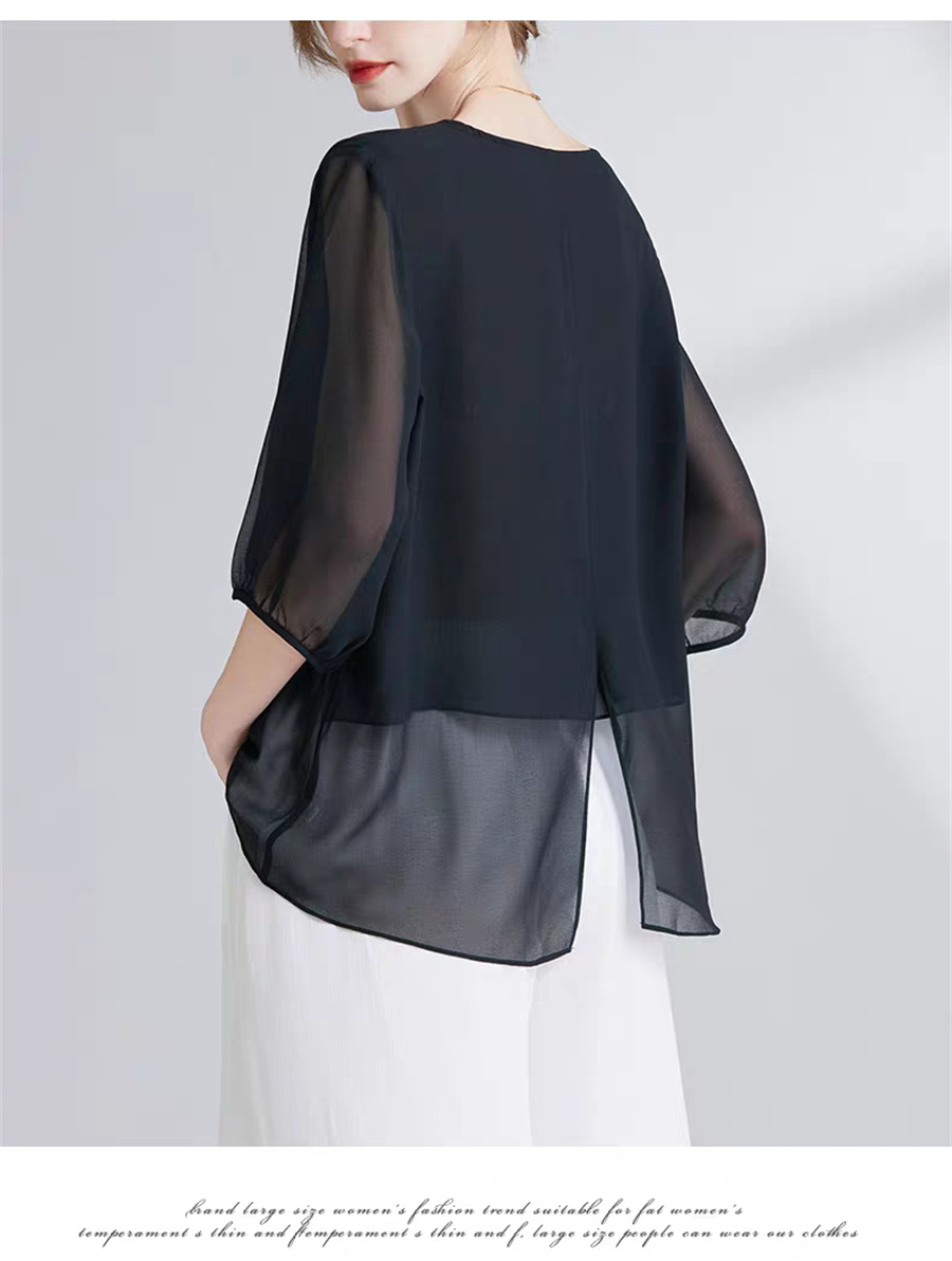 Asymmetric Top Women - Chemisier coréen en mousseline grande taille