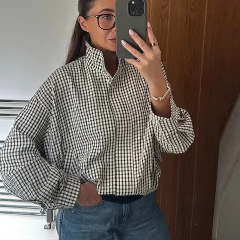 Blouson Bomber à Carreaux Femm - Women'S Fashion Bomber Jacket avis et prix