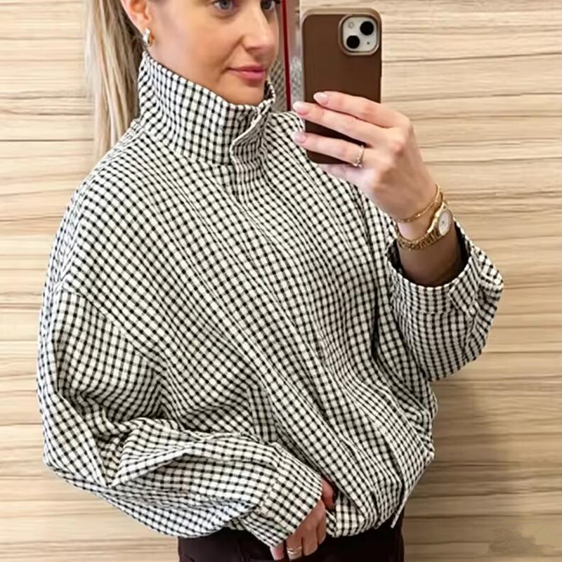 Blouson Bomber à Carreaux Femm - Women'S Fashion Bomber Jacket avis et prix