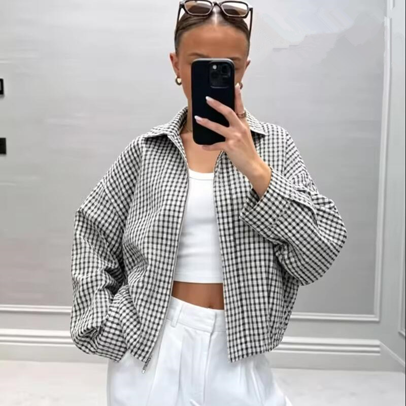 Blouson Bomber à Carreaux Femm - Women'S Fashion Bomber Jacket avis et prix