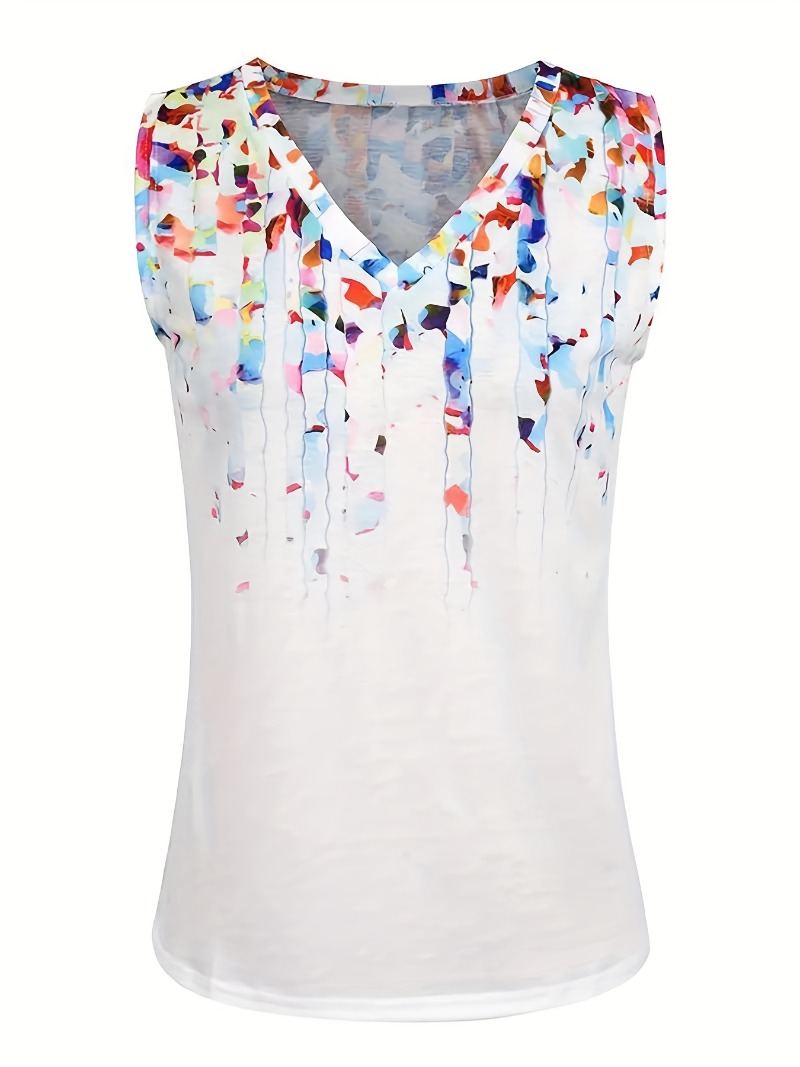 Haut à col en V imprimé fleuri - Women'S Fashion Vest Tops avis et prix