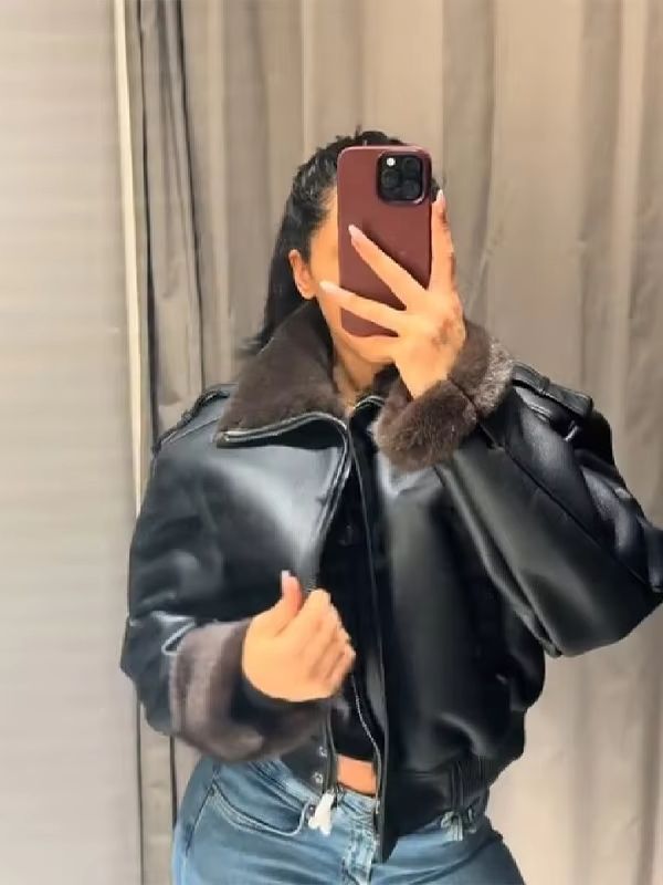 Veste bombardier en cuir polyv - Women'S Fashion Bomber Jacket avis et prix