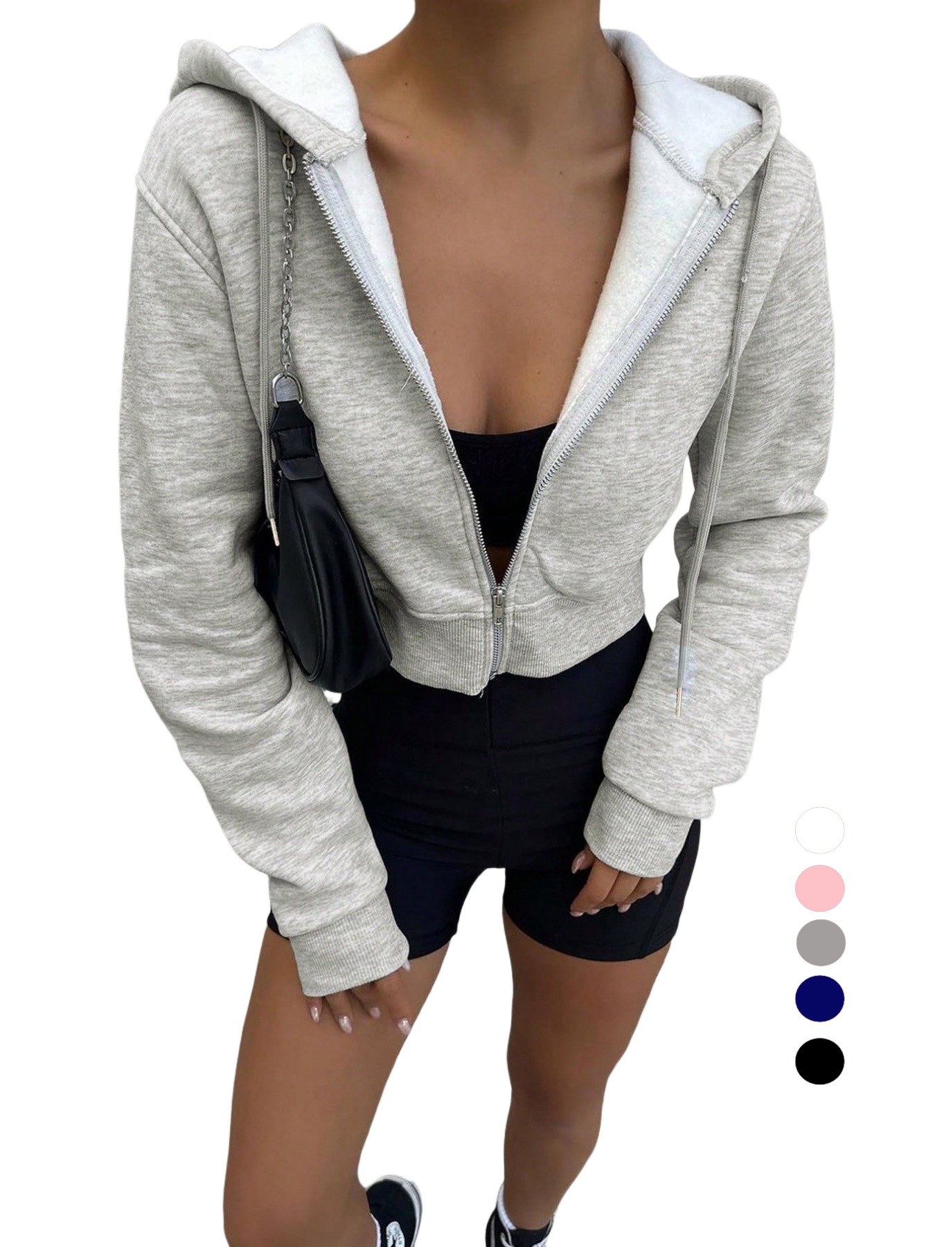 Sweat-shirt à capuche court gr - Women'S Fashion Zip Up Hoodies avis et prix