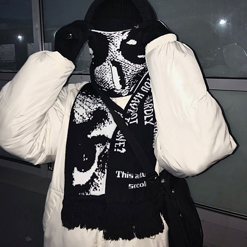 Écharpe tricotée à imprimé jac - Women'S Y2K Fashion Aesthetic avis et prix